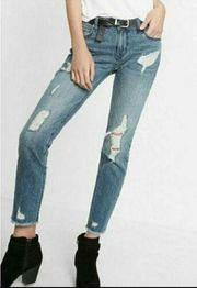 Express Distressed Girlfriend Cropped Denim Jeans 2
