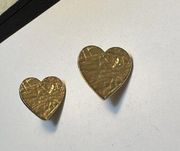 Vintage Signed Crown Trifari Gold Tone Small Heart Clip On Earrings