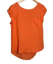 Joie Silk Pocket Blouse w Cap Sleeves in Solid Orange - Small