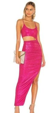 Superdown Miyah Cut Out Dress in Pink Metallic