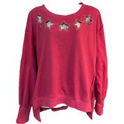 FANTASTIC FAWN Sweatshirt Pink Crystal Cutout Star Neckline Statement Sleeve Sm