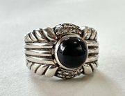 Judith Ripka ring sterling silver onyx cz sz6