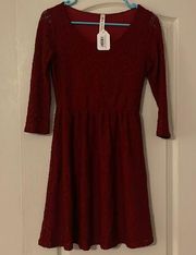 NWT Vanilla Bean Burgundy Dress with lace detail