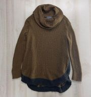 WOODEN SHIPS cozy cowl turtleneck sweater split side S M brown gray