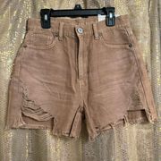 American Eagle  Brown Distressed Highest Rise Mom Shorts Size 2 NWT