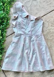 Nha Khanh Metallic One Shoulder Ruffle Cocktail Dress Blush Aqua Silver Size 12