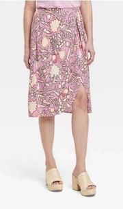 Knox Rose Crepe Floral Drapey A-Line Wrap Skirt Pink Women’s  S New