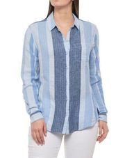 Beachlunchlounge Linen Blend Striped Button Up Top