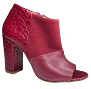 Trina Turk ❉ Los Gatos Heeled Leather + Suede Peep Toe Ankle Bootie ❉ Wine ❉ 5M