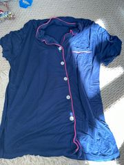 Navy Blue Pink Cotton Pajama Set With Top and Shorts