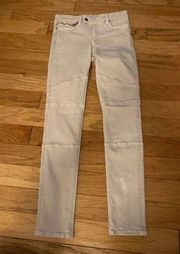 All Saints, women's cream colored biker fit cotton blend skinny jeans size W29