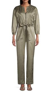 Rebecca Taylor Utility Sateen Jumpsuit, Long Sleeves Olive Green Size 12 NWT