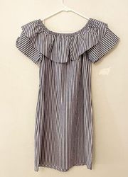 Potter's‎ Pot Off the Shoulder Navy Blue & White Striped Dress Size S (A118)