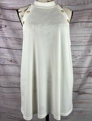 Cable & Gauge Sleeveless Top Womens XL Mock Neck Gold Button Accents Semi Sheer