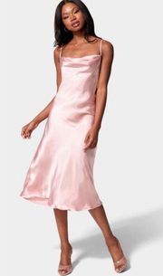 Satin Cowl Neck Bias Cut Midi Slip Dress