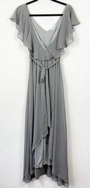 NWT BALTIC BORN Katya Ruffle Maxi Dress Bridesmaid Chiffon Hi-Low Faux Wrap XS