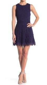 JOA Floral lace open back blue fit & flare dress, New, above the knee length