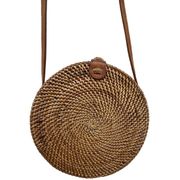 Street Level Crossbody Round Wicker Purse Bag Small Woven Brown Tan CUTE