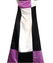 JESSICA MCCLINTOCK WHITE, PURPLE, BLACK STRAPLESS FORMAL MAXI GOWN SIZE 13