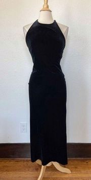 Vintage 90’s Solid Black Velvet Full Length Prom Dress