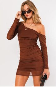 Brown Mesh Long Sleeve Bodycon Mini / S NWOT