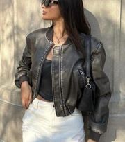 Zara washed leather bomber jacket