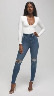 Good American Good Waist Crop Raw Edge Jeans in Blue533 Wash | 0/25