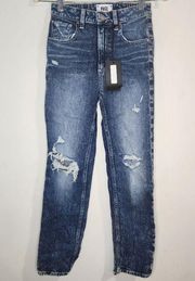 NEW Paige Acid Wash Denim Straight Leg Women 24 Distressed Grunge Jeans