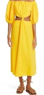 Farm Rio Yellow knotted puff sleeve dress Large