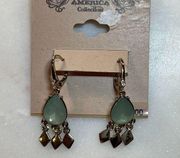 | Gold Tone and Mint Teardrop Earrings