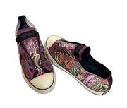 Ed Hardy Purple Mermaid Tattoo Print Canvas  Slip-on Sneakers Sz 9 Women