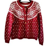 WOOLRICH Snowfall Valley Snowflake Fire Brick  L/S Cardigan Sweater Sz Large