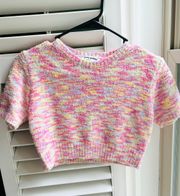 Pretty Garbage Rainbow Cropped Short Sleeve Sweater