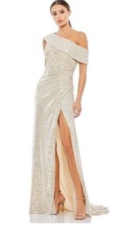 NWT Mac Duggal Asymmetrical Sequined Gown Nude Sz 4