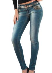 Sequined Leopard Print Detail Jeans