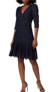 Navy Ruffle Mini Miran Paisley Lace Dress
