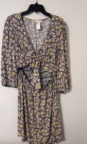 Bebop Dress Floral Print Tie Front, Midriff-Baring Smocked Dress Juniors Size XL