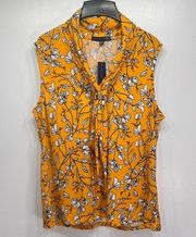 NEW Adrienne Vittadini Yellow with Black & White Floral Sleeveless Top