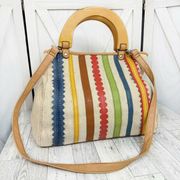 Relic Marley Striped Canvas Satchel Tote Bag Purse Beige Multi Crossbody