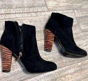 | Black Suede Ankle Boot Tiger Stripe Heel