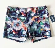 NWT American Eagle Floral Multicolor Mid Rise Stretch Gym Athletic Shorts M