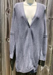 Lafayette 148 XL Cashmere Wool Cardigan Sweater Gray Button V Neck Top Long