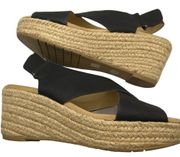 CL by Laundry Black Strappy Raffia Wedge Sandals Size 8/38.5