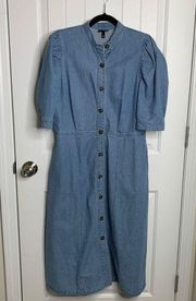 Who What Wear denim puff sleeves belted midi shirt dress size medium