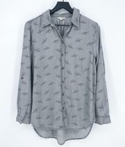 Gray Leopard Novelty Print Button Down Shirt Small