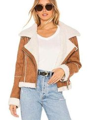 ASTR the Label Quincy Faux Fur Jacket in Caramel & Ivory Revolve Size L