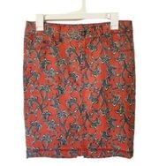 Anthropologie Pilcro & the Letterpress Orange Paisley Denim Jean Pencil Skirt 27