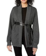 Bailey 44 Women's Knit Cardigan Shimmer Faux Leather Belt Small