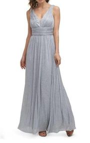 ELIZA J NWT Womens Silver Glitter Ruched Pleated  Spaghetti Strap Prom Dress 4