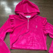 Crop Ruffle Velour Quarter Zip Hoodie medium